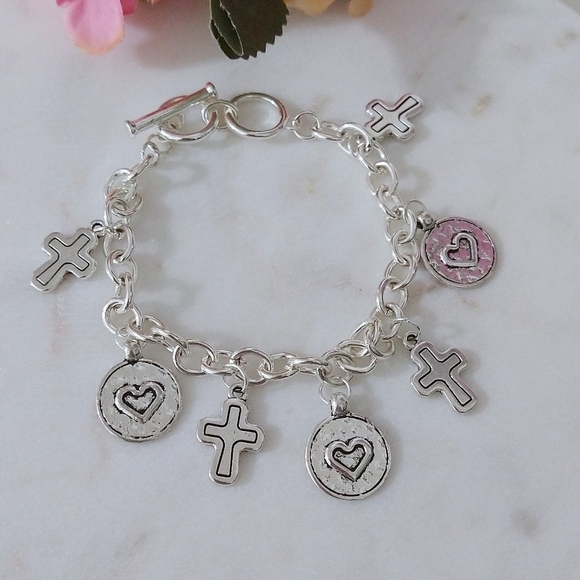Cross And Heart Charm Bracelet - Picture 3 of 4